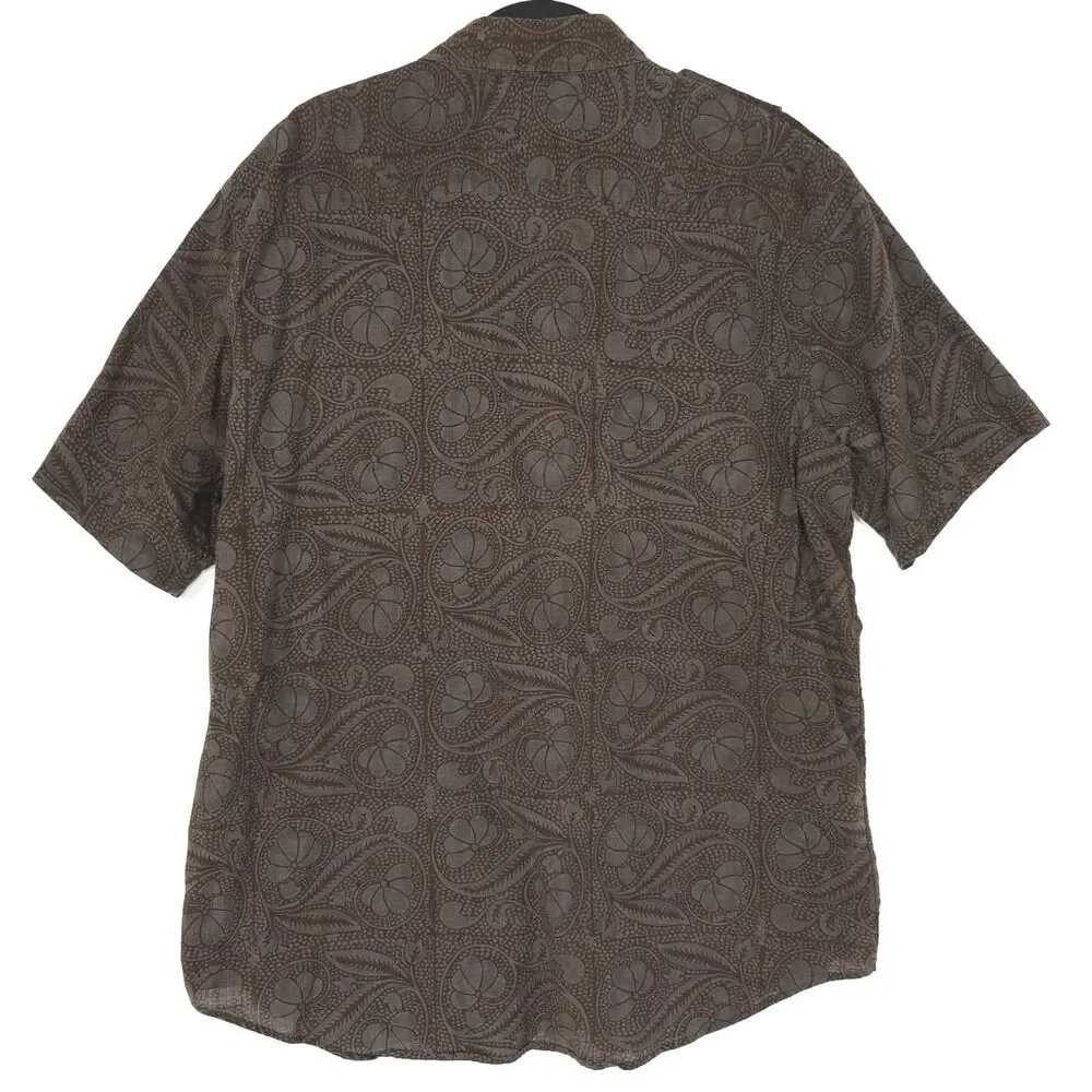 POLO RALPH‎ LAUREN Mens Paisley Camp Shirt LARGE Brown Button 100% Cotton